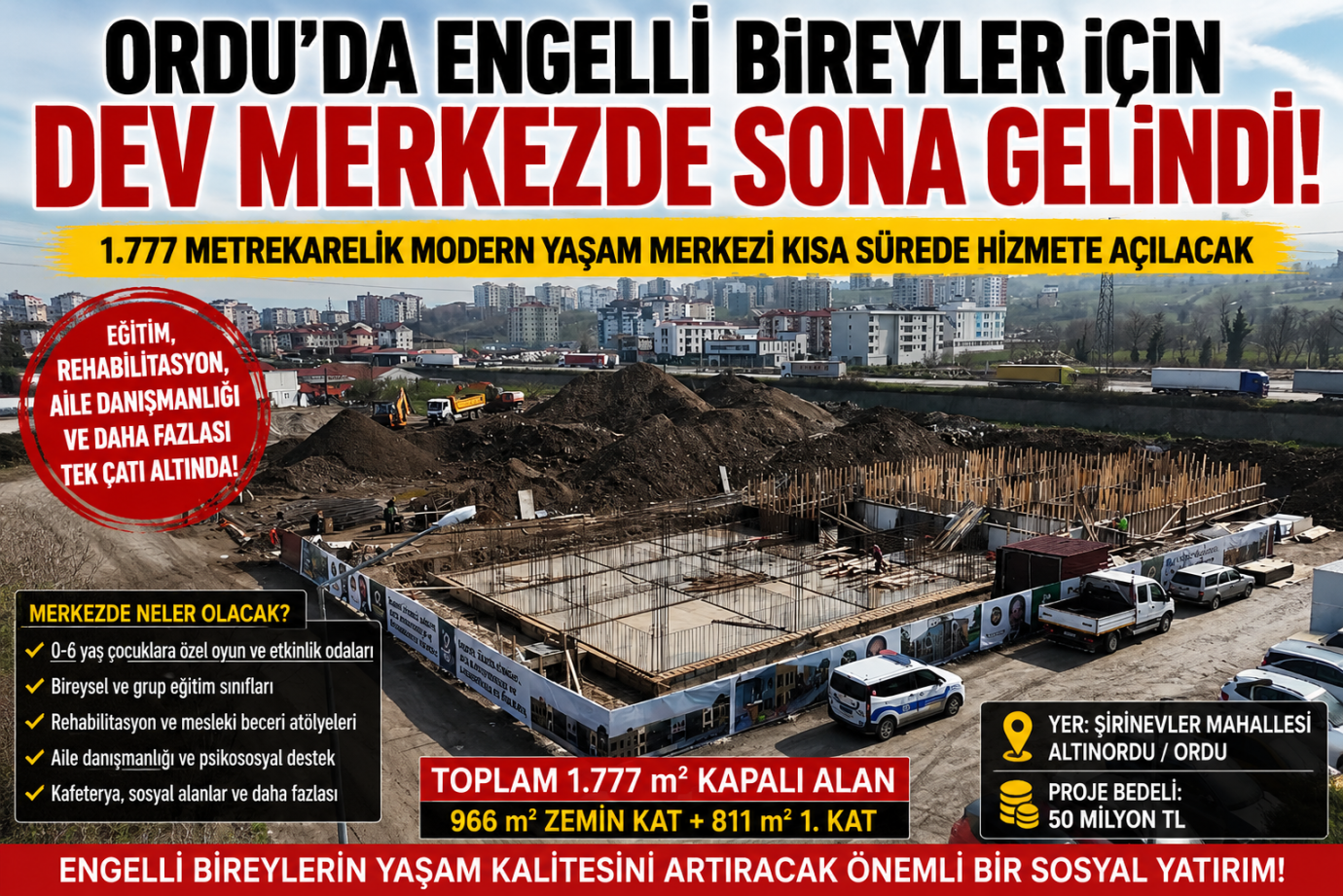 ORDU'DA ENGELLİ BİREYLER İÇİN DEV MERKEZDE SONA DOĞRU