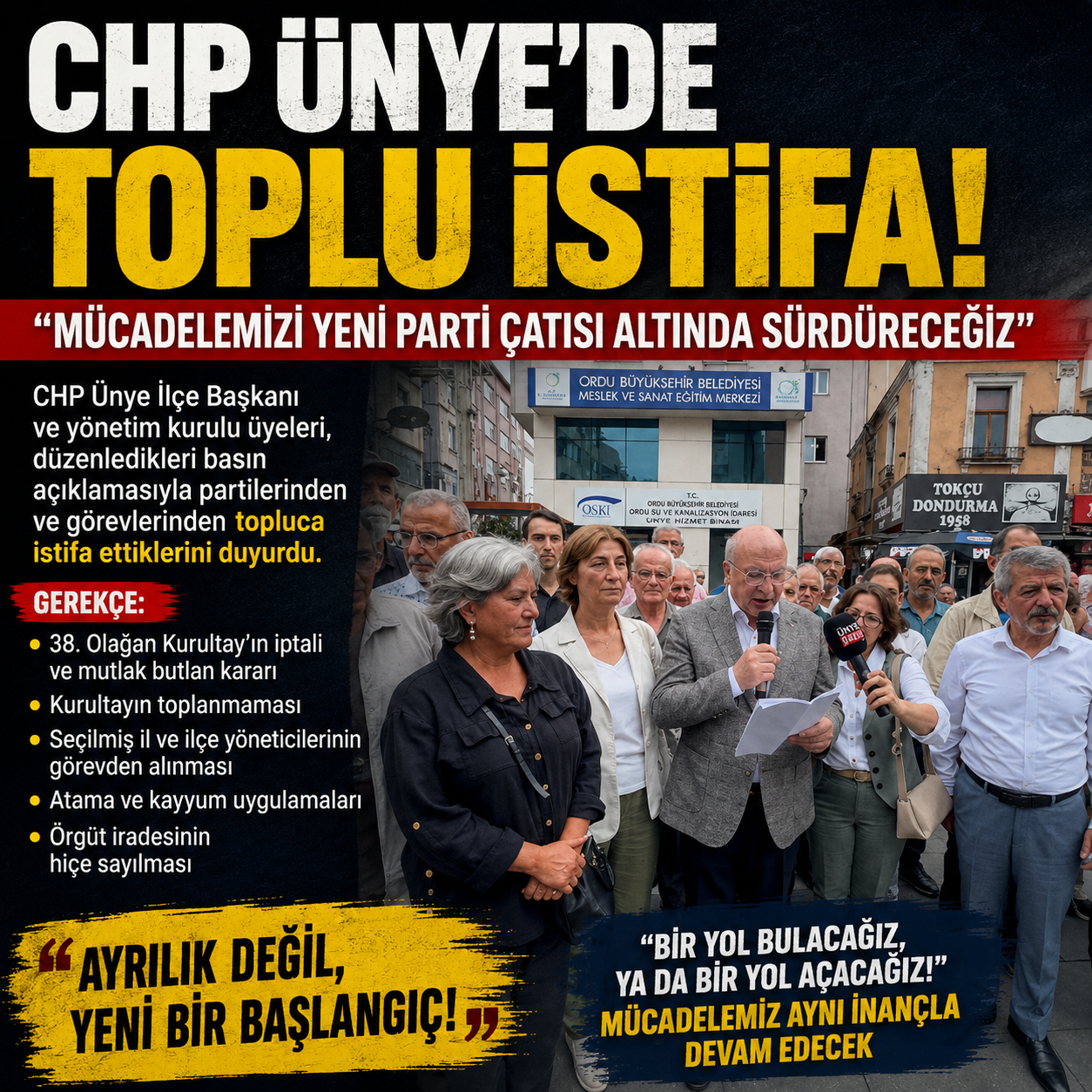 CHP Ünye İlçe Yönetimi Toplu İstifa Etti: "Mücadelemizi Yeni Parti Çatısı Altında Sürdüreceğiz"