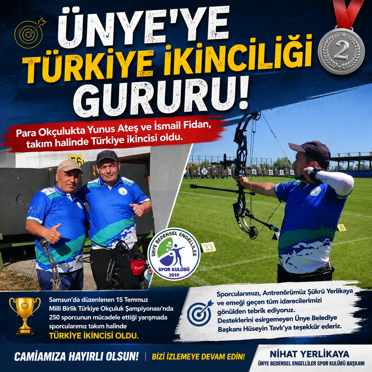 Ünye'nin Gururu Oldular! Para Okçulukta Türkiye İkinciliği