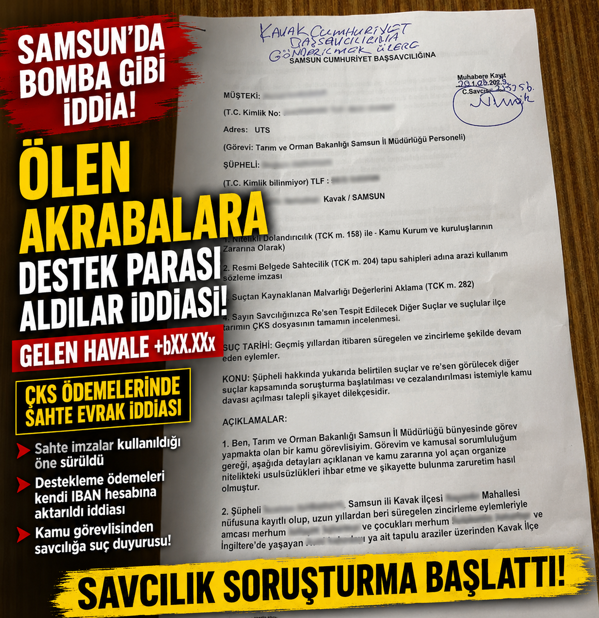 Samsun'da ÇKS Vurgunu İddiası! Ölen Yakınlar ve Yurt Dışındaki Akrabalar Üzerinden Destekleme Ödemeleri Alındığı Öne Sürüldü