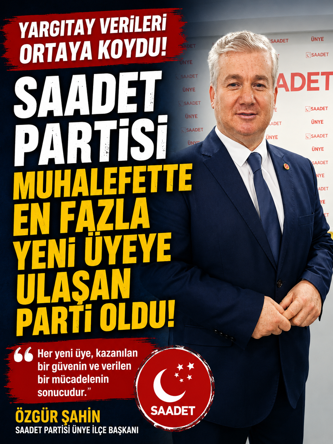 Saadet Partisi Ünye İlçe Başkanı Özgür Şahin: "Rakamlar Samimiyetin ve Güvenin Göstergesidir"