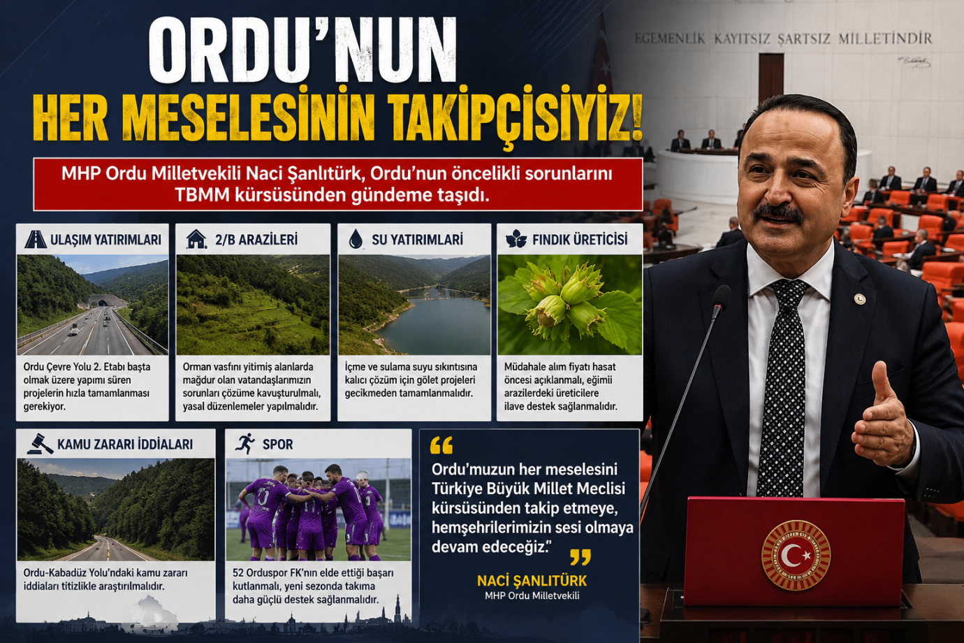 ŞANLITÜRK, ORDU'NUN SORUNLARINI MECLİS GÜNDEMİNE TAŞIDI