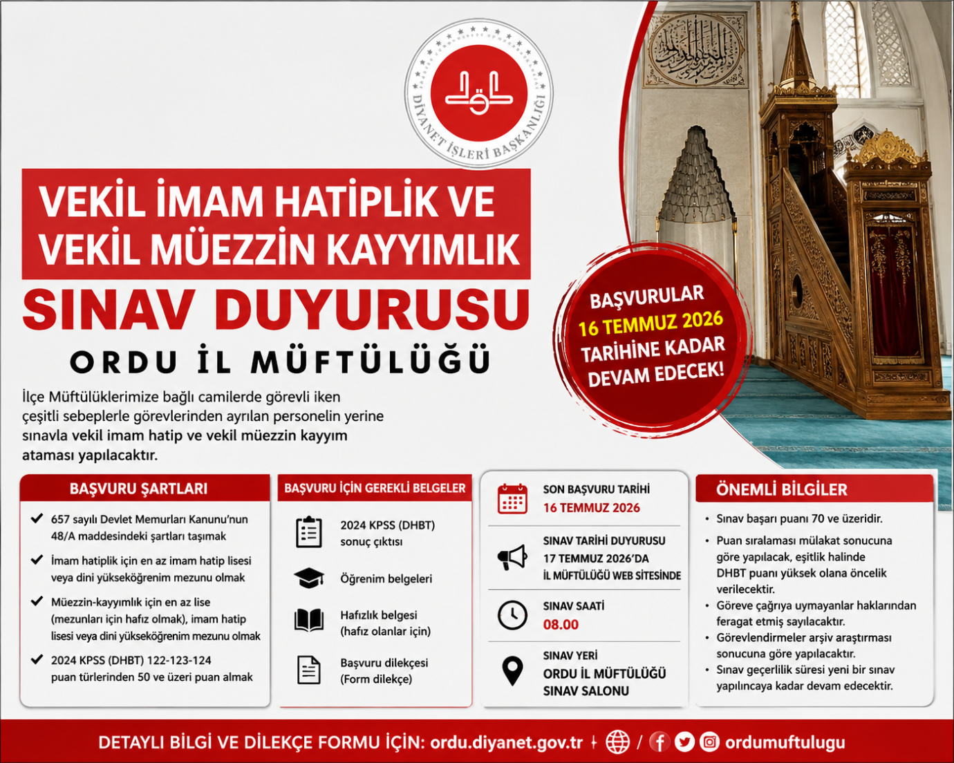 İL MÜFTÜLÜĞÜNDEN VEKİL İMAM-HATİP VE MÜEZZİN-KAYYIM ALIMI