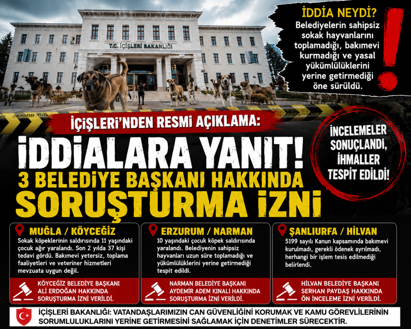 Sokak Hayvanları İddialarına İçişleri'nden Yanıt: 3 Belediye Başkanı Hakkında Soruşturma İzni